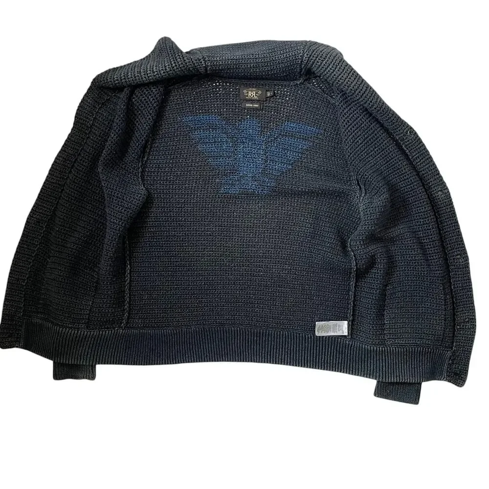 RRL Ralph Lauren Shawl Collar Cardigan - Thunderbird Eagle Graphic - Blue - Sz L